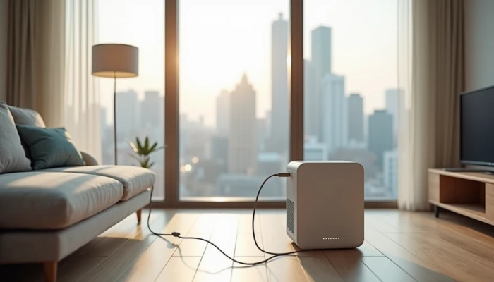 Apartment living room with a portable power station