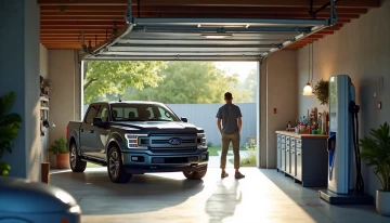A modern garage with an electric vehicle charging station