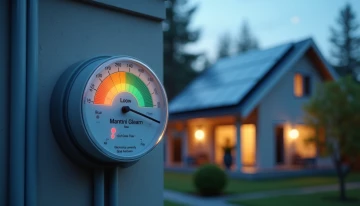Visual representation of a home energy system using a battery to shift electricity usage away from peak hours, with abstract indicators showing energy flow and time-based rate changes.