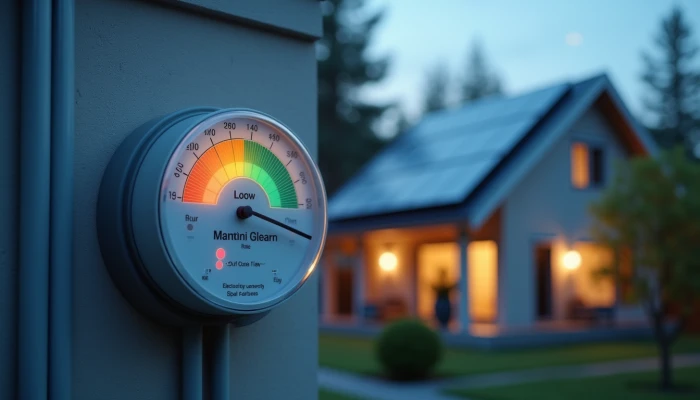 Visual representation of a home energy system using a battery to shift electricity usage away from peak hours, with abstract indicators showing energy flow and time-based rate changes.