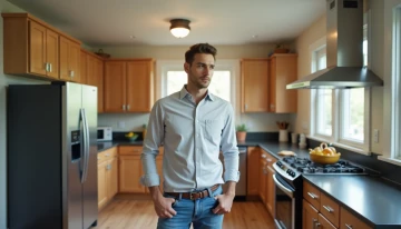 Homeowner in a kitchen, considering essential appliances for backup power