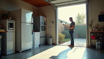 Homeowner assessing essential appliances in garage for backup power planning