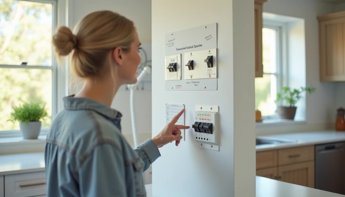 Homeowner studying essential appliances and circuit breaker panel for whole-home backup power planning