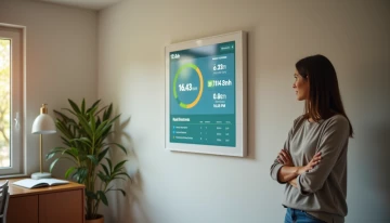 Homeowner studying an energy monitor in a home office