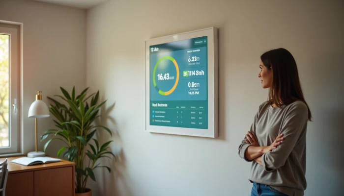 Homeowner studying an energy monitor in a home office