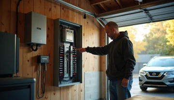 Homeowner examining subpanel during power outage