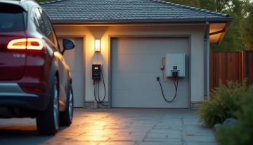 Garage with electric vehicle charging station and home battery system