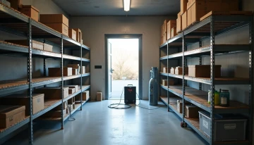 A portable power station resting on a shelf in a dehumidified storage room
