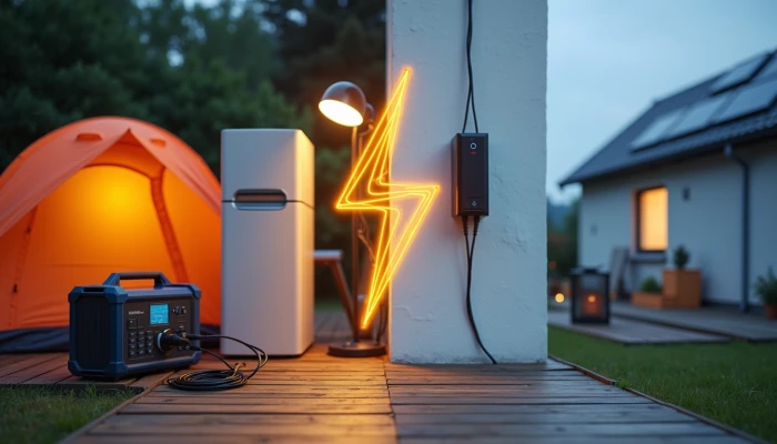 Visual comparison of portable power station and home battery system in separate environments